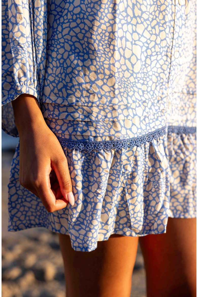 Verano Long Sleeve Beach Cover-up with Buttons, Alternate, color, Blue/Cream Animal Print
