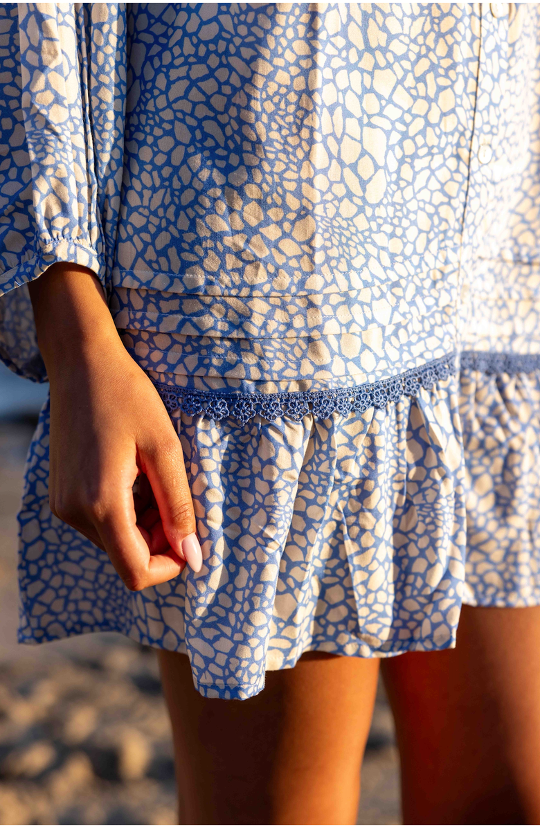 SITANO Verano Long Sleeve Beach Cover-up with Buttons, Alternate, color, Blue/Cream Animal Print