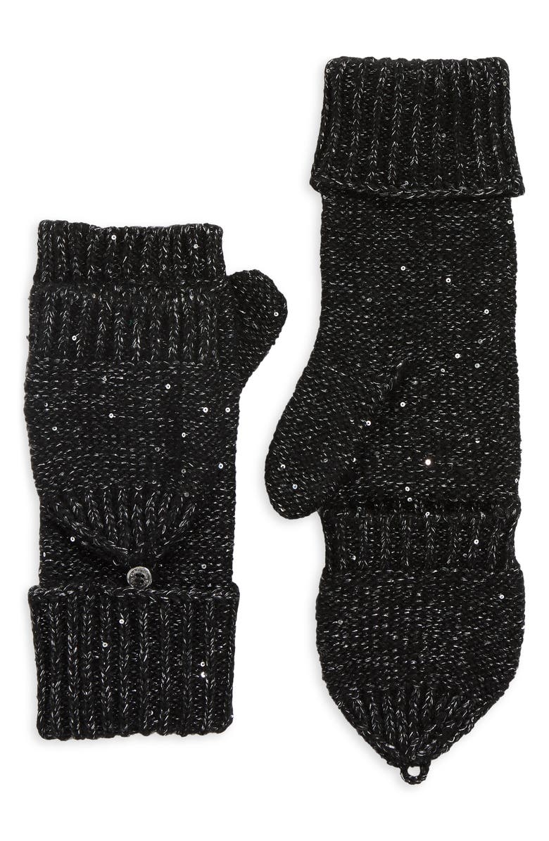 Calvin Klein Mini Sequin Flip Top Gloves, Main, color, Black
