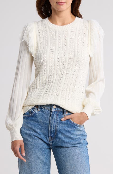 Sandy Fringe Openwork Merino Wool Sweater