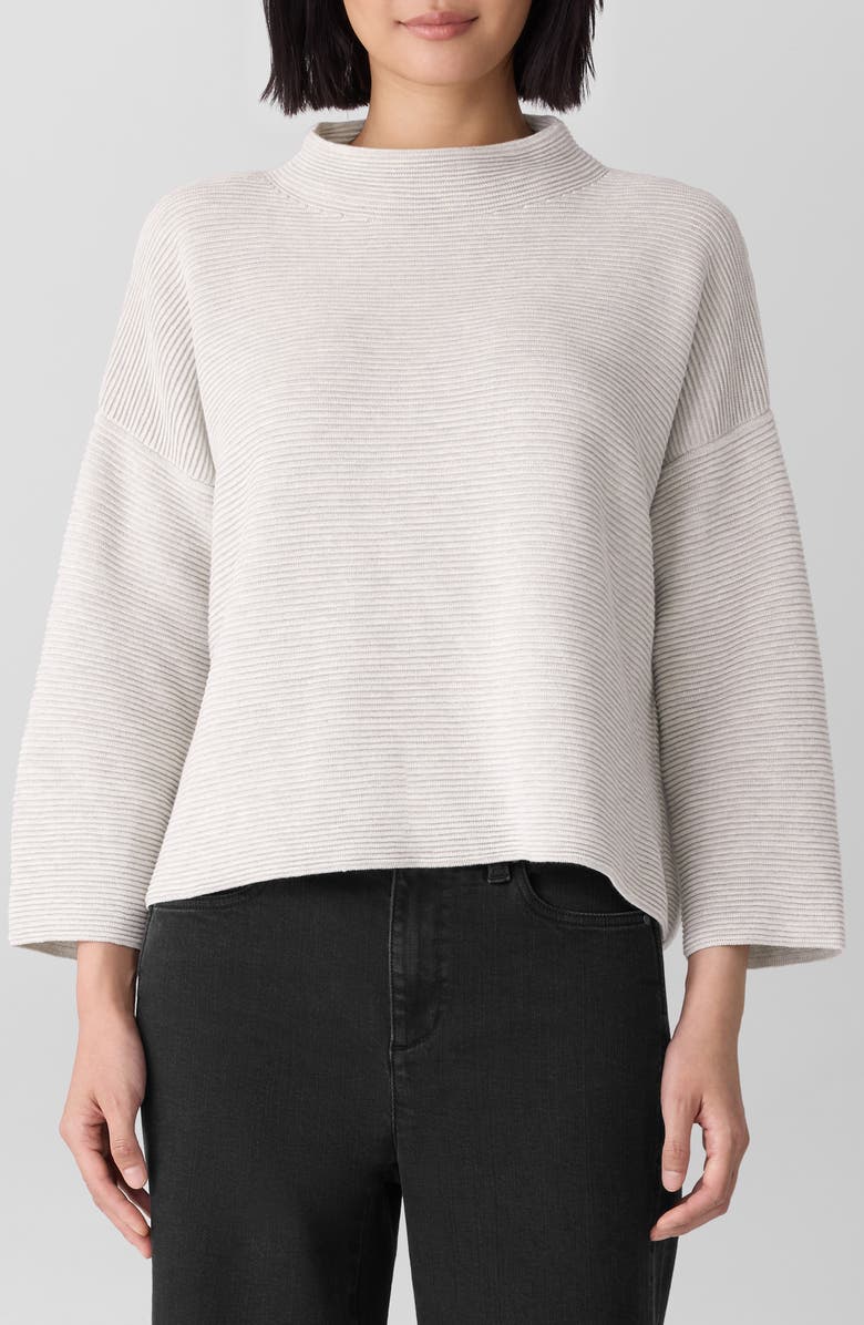 Eileen Fisher Funnel Neck Organic Cotton Blend Sweater, Main, color, Sea Salt