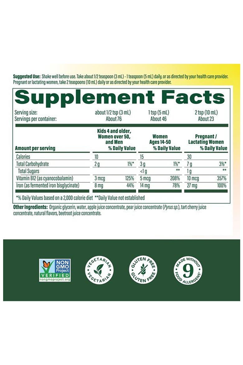 Blood Builder Liquid Iron Supplement for Women, Men & Kids with Vitamin B12, Orchard Fruit Flavor, Vegan, 7.7 fl oz, Alternate, color, None