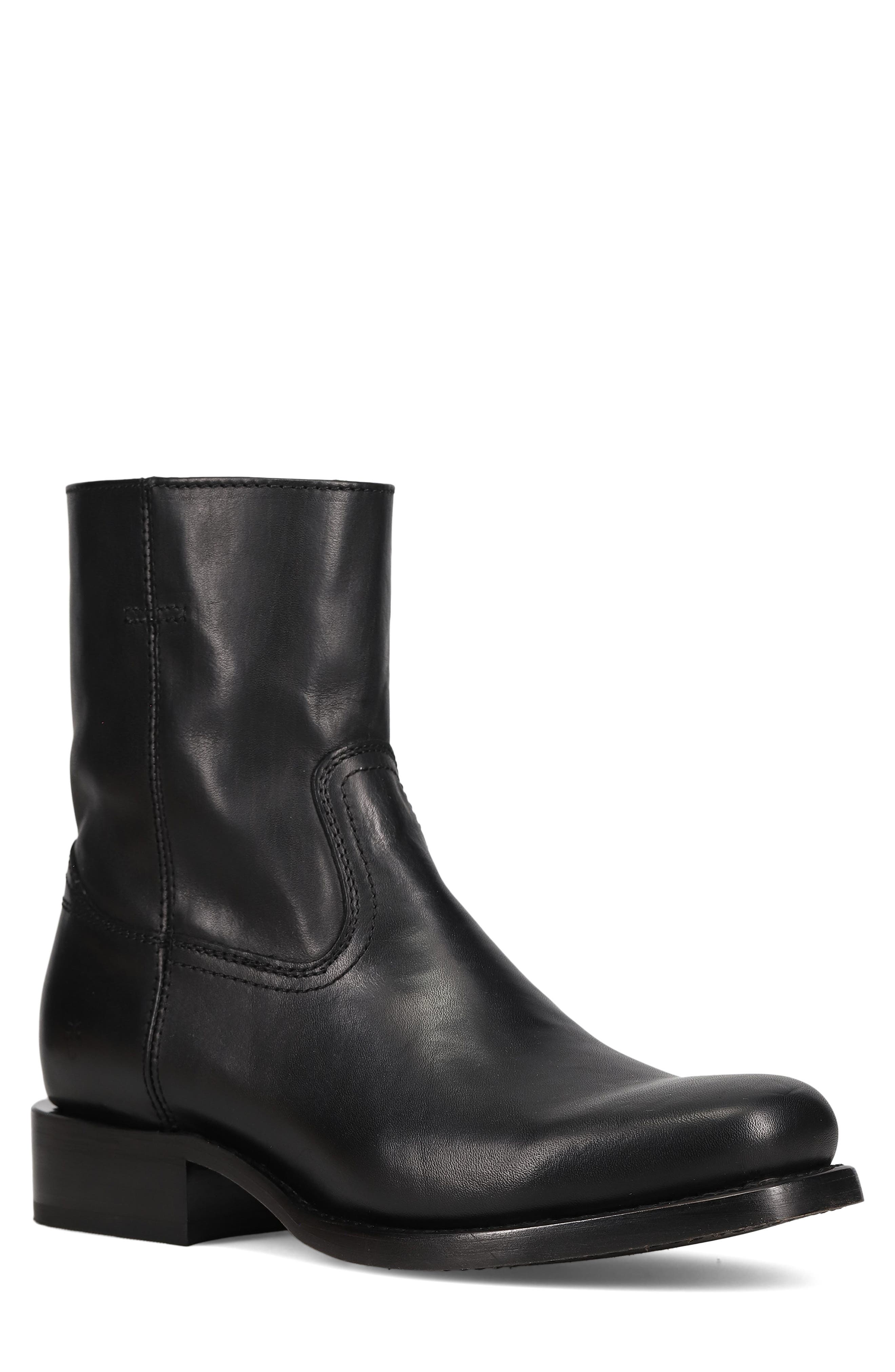 Frye Campus Leather Plain Toe Zip Boot, Main, color, Black