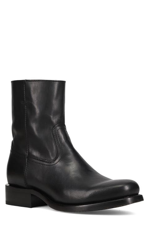 Campus Leather Plain Toe Zip Boot (Men)
