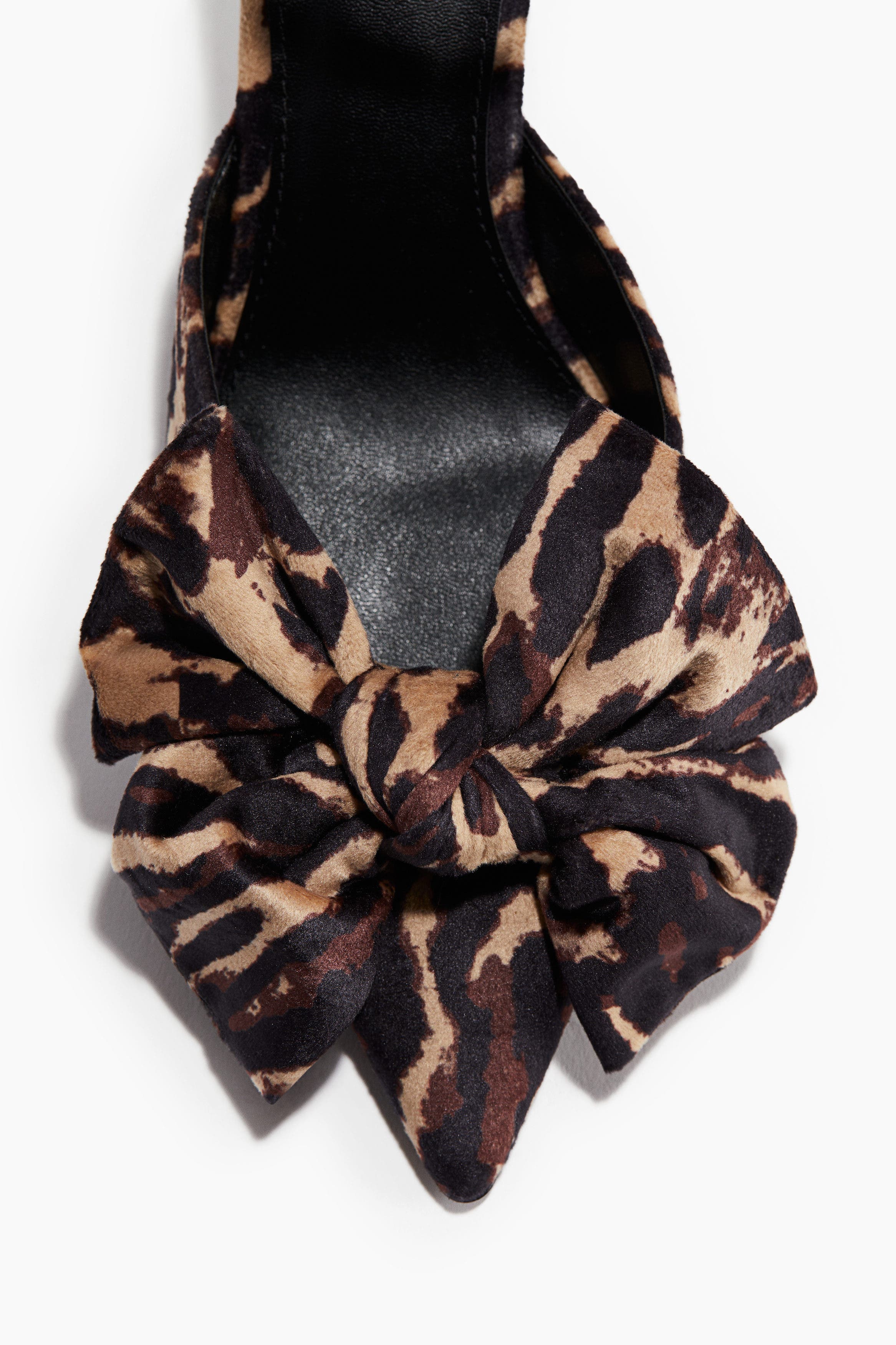 H&M Bow-detail Velour Court Shoes, Alternate, color, Brown/Leopard Print