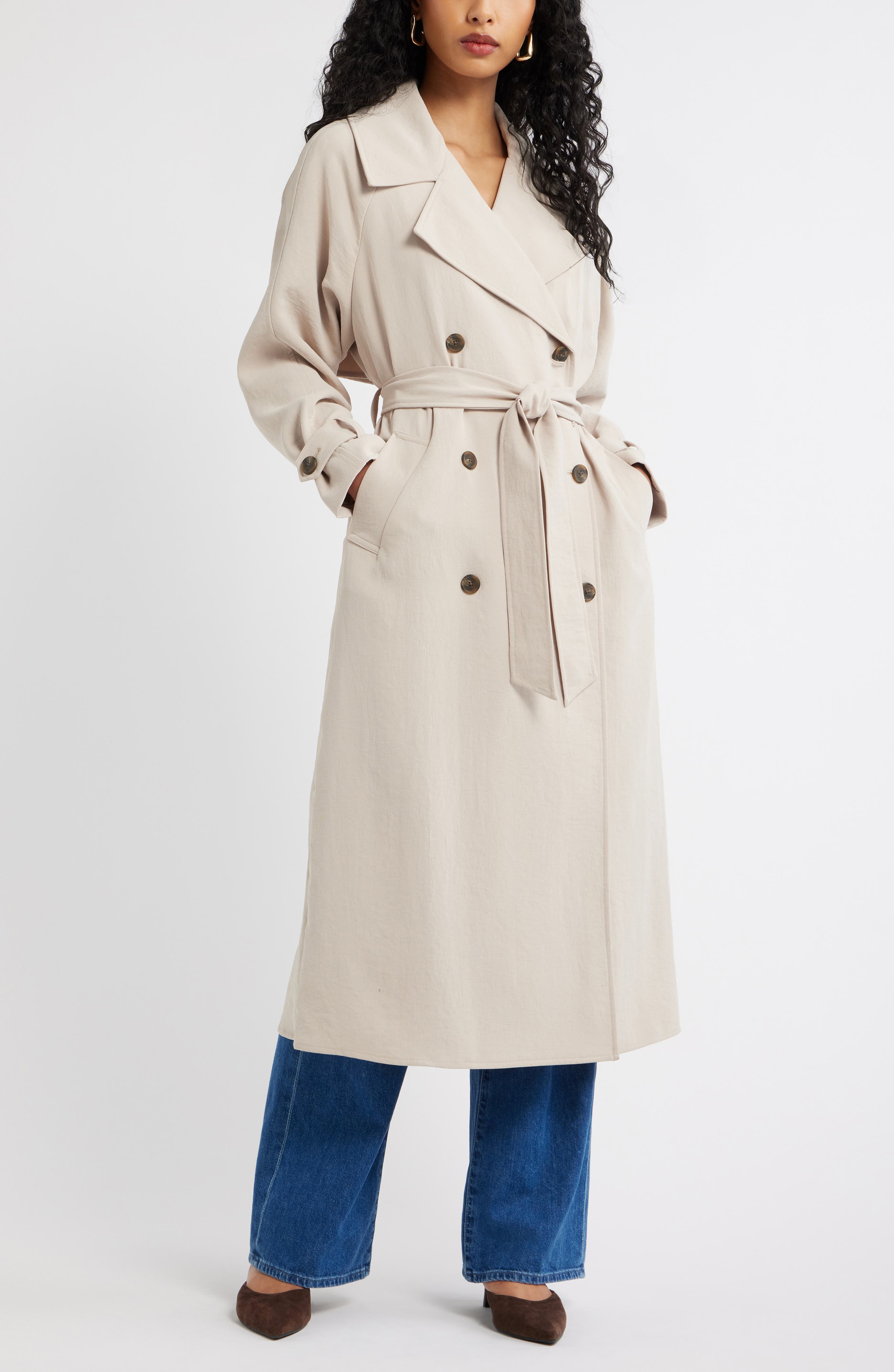 Open Edit Curator Crepe Oversize Trench Coat (Women) | Nordstrom