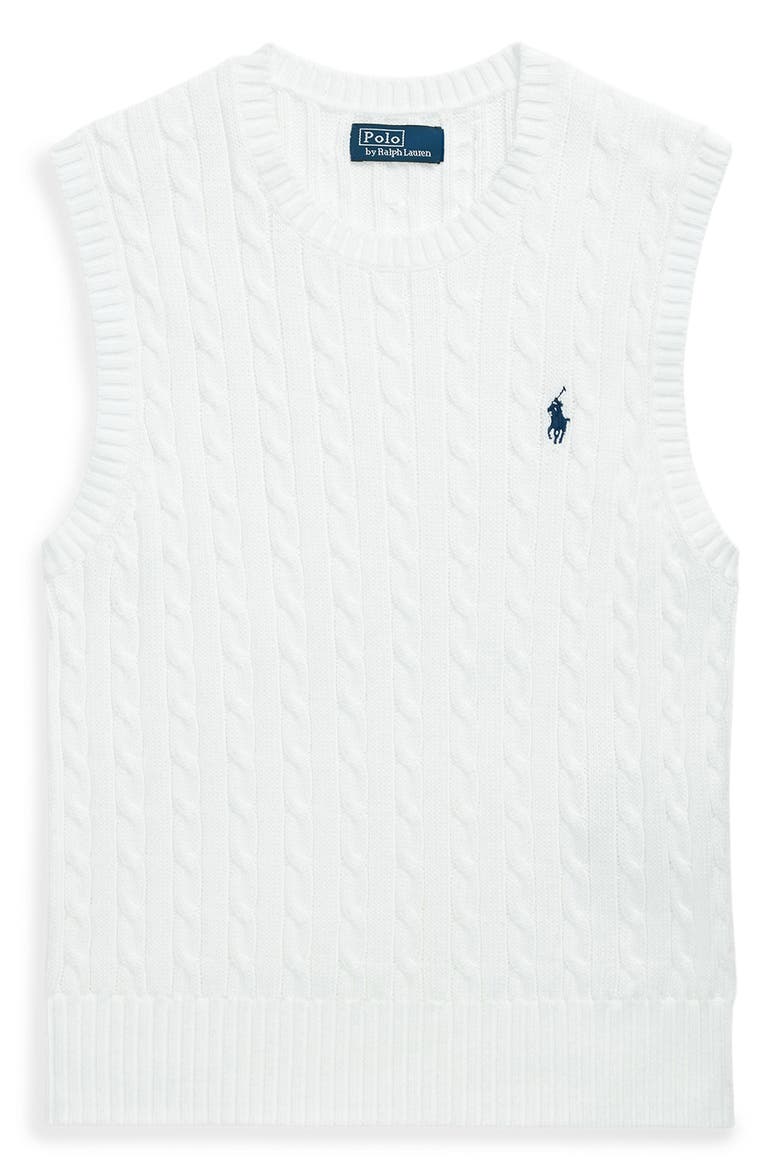 Cable Knit Cotton Sweater Vest, Alternate, color, WHITE