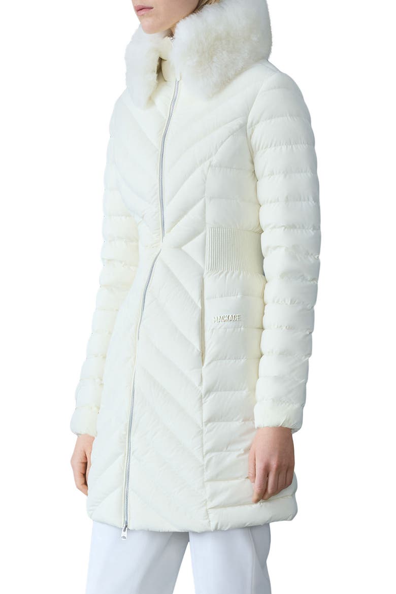 Water Repellent Chevron Quilted Down Coat with Removable Genuine Shearling Collar, Alternate, color, CREAM