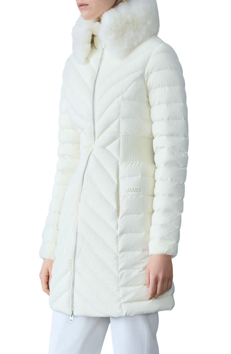 Mackage Water Repellent Chevron Quilted Down Coat with Removable Genuine Shearling Collar, Alternate, color, Cream