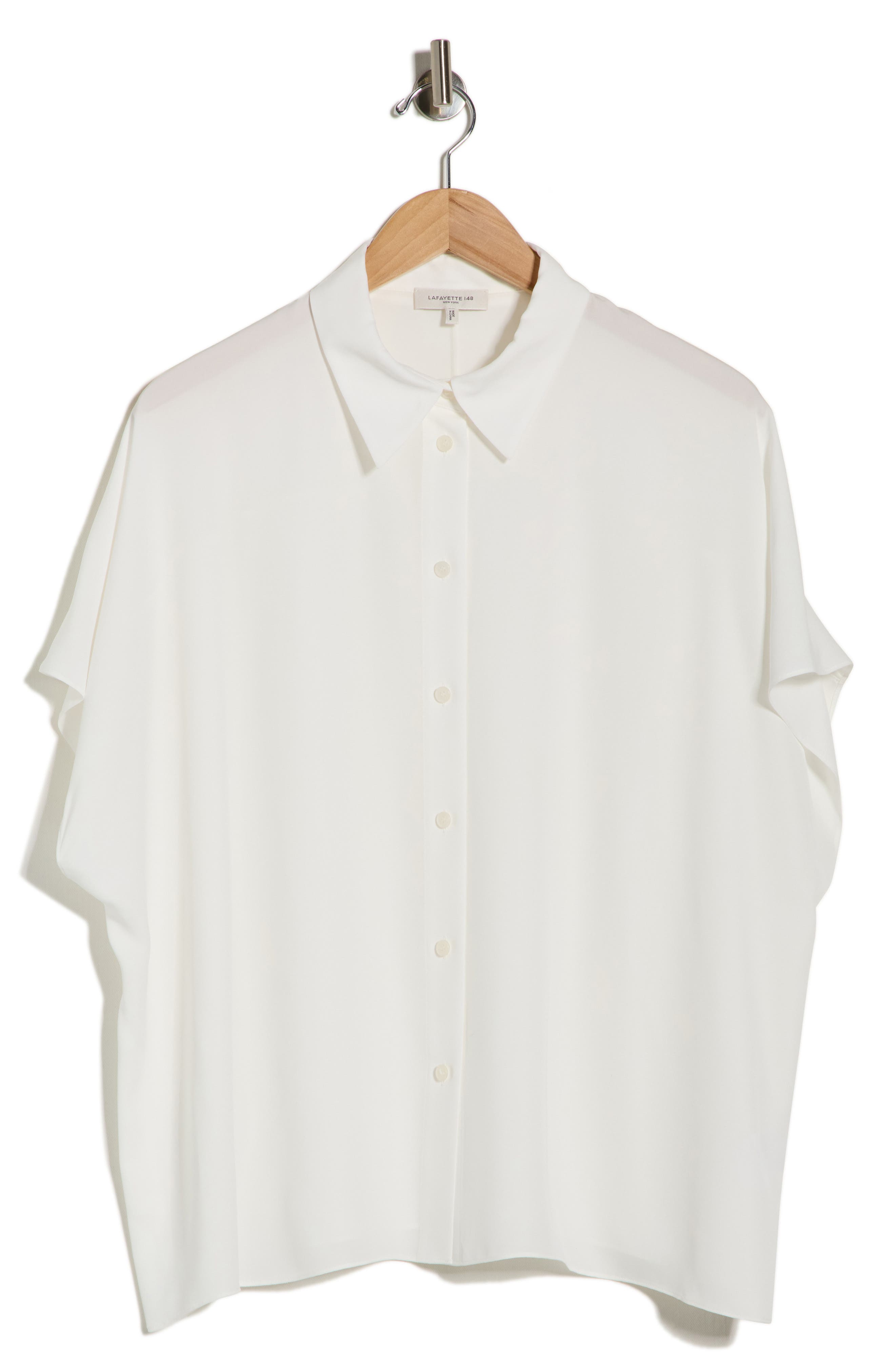 Dolman Short Sleeve Silk Button-Up Shirt