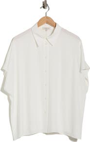 Lafayette 148 New York Dolman Short Sleeve Silk Button-Up Shirt