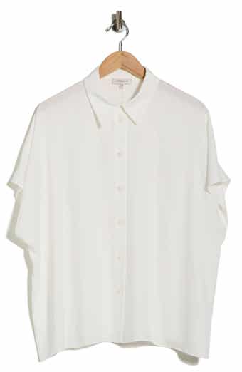 Dolman Short Sleeve Silk Button-Up Shirt