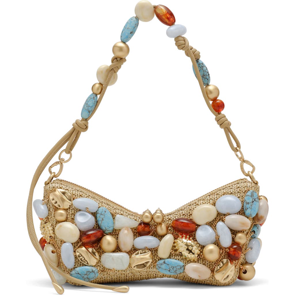 Cult Gaia Mercier Beaded Raffia Shoulder Bag in Ibiza Turq. Bauble Multi at Nordstrom