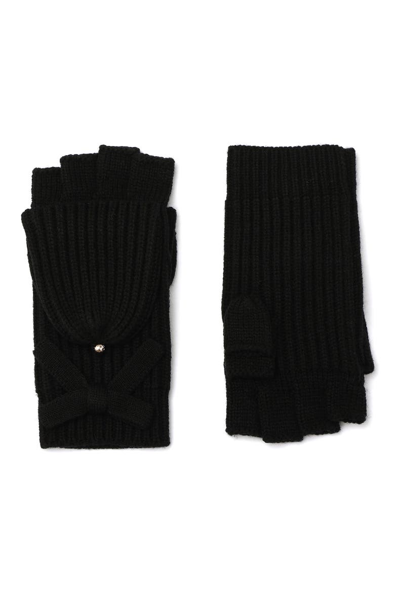 knit bow pop-top mittens, Alternate, color, BLACK