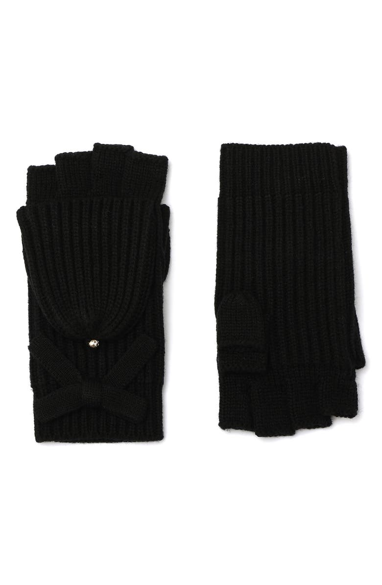 Kate Spade New York knit bow pop-top mittens, Alternate, color, Black