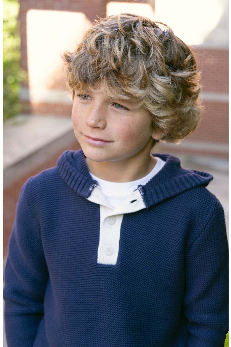 Kids' Organic Henley Sweater Hoodie, Alternate, color, Navy Colorblock