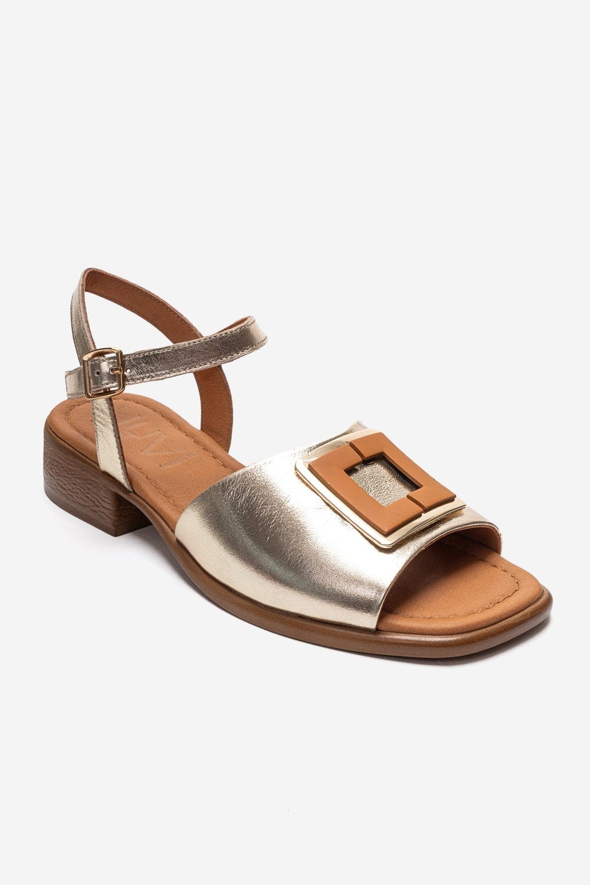 Forever & Always Shoes Svelte Leather Buckle Sandal, Alternate, color, Gold