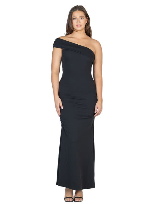 24seven Comfort Apparel Formal One Shoulder Rouched Mermaid Maxi Dress In Blue