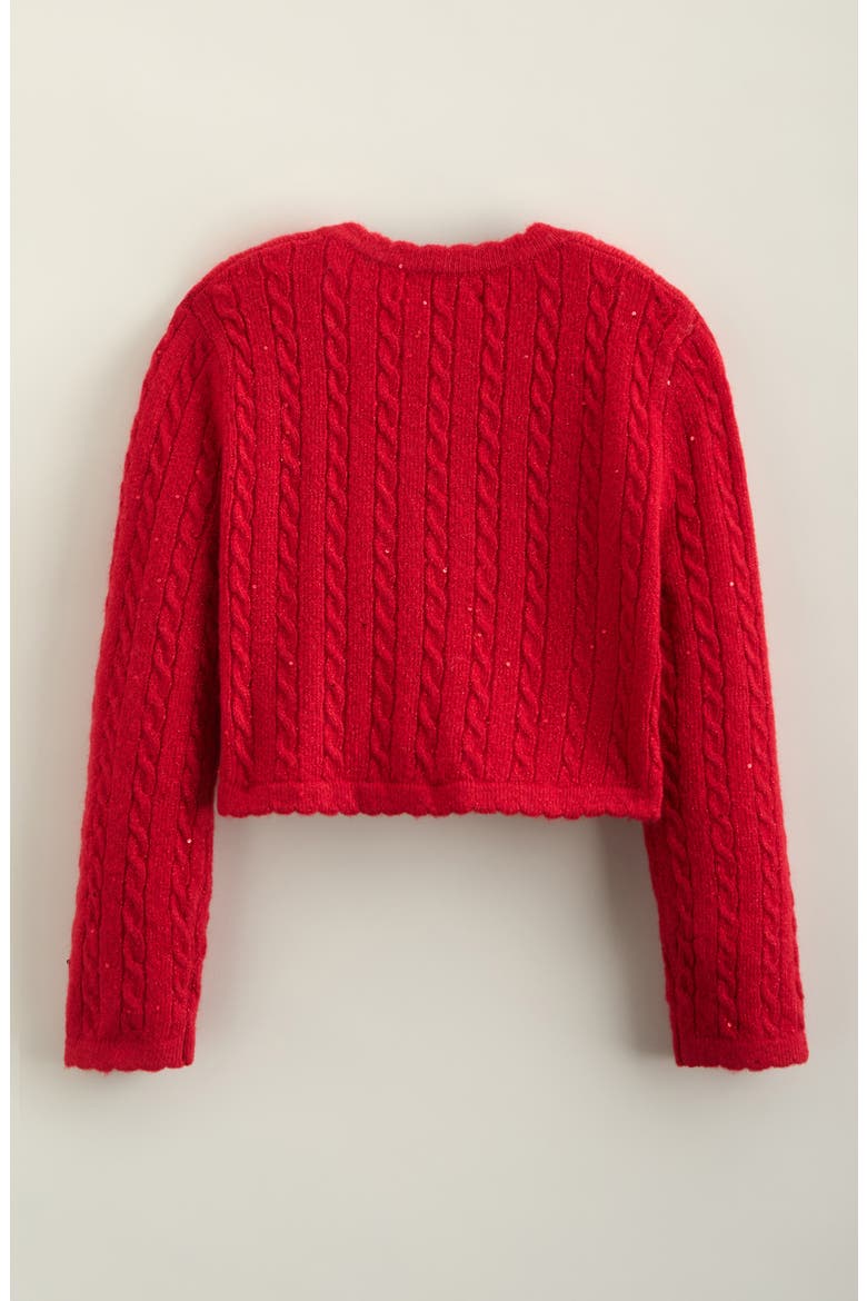 Kids' Sequin Cable Knit Cardigan, Alternate, color, RED SALSA