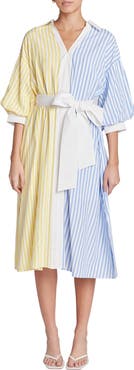 English Factory Blouson Sleeve Tie Waist Midi Shirtdress