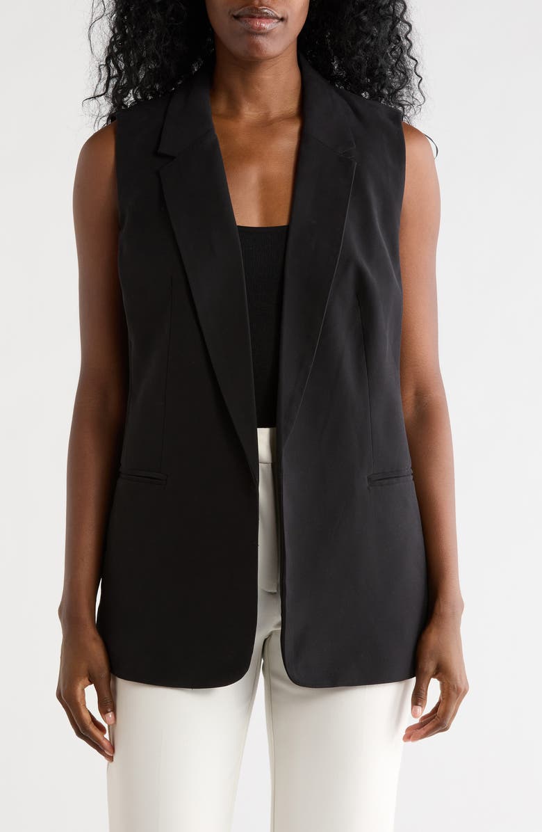 T Tahari Notch Lapel Longline Vest, Main, color, Black