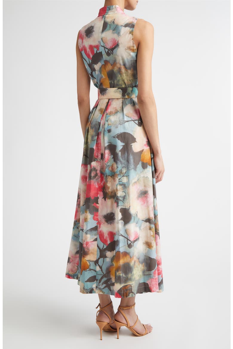 Floral Print Belted Cotton Dress, Alternate, color, MIST MULTI