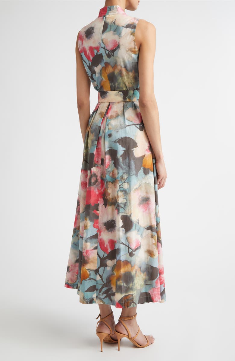 Lela Rose Floral Print Belted Cotton Dress, Alternate, color, Mist Multi