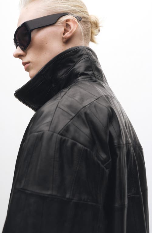 Mango Patchwork Leather Jacket In Black