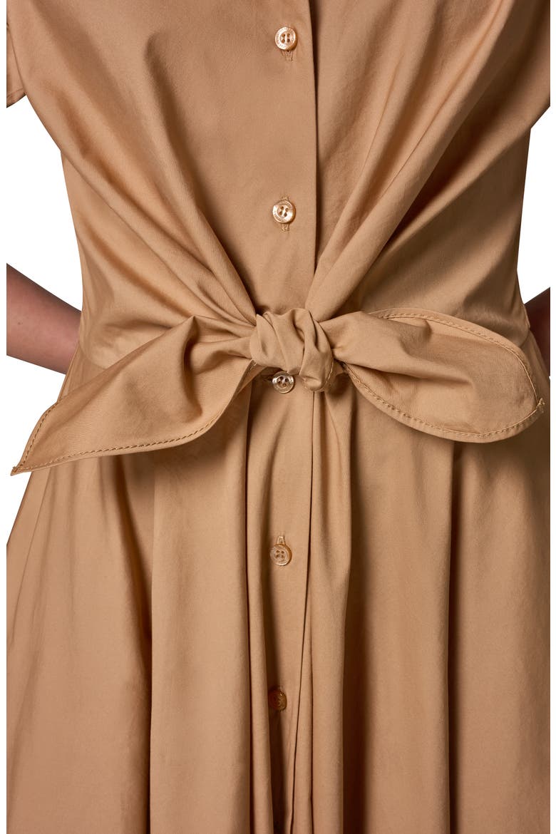 Tie Waist Short Sleeve Stretch Cotton Midi Shirtdress, Alternate, color, FAWN