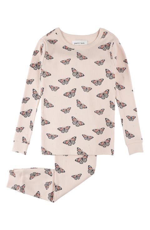 Organic Cotton Two Piece Printed Pajama Set Blue Roses & Butterflies
