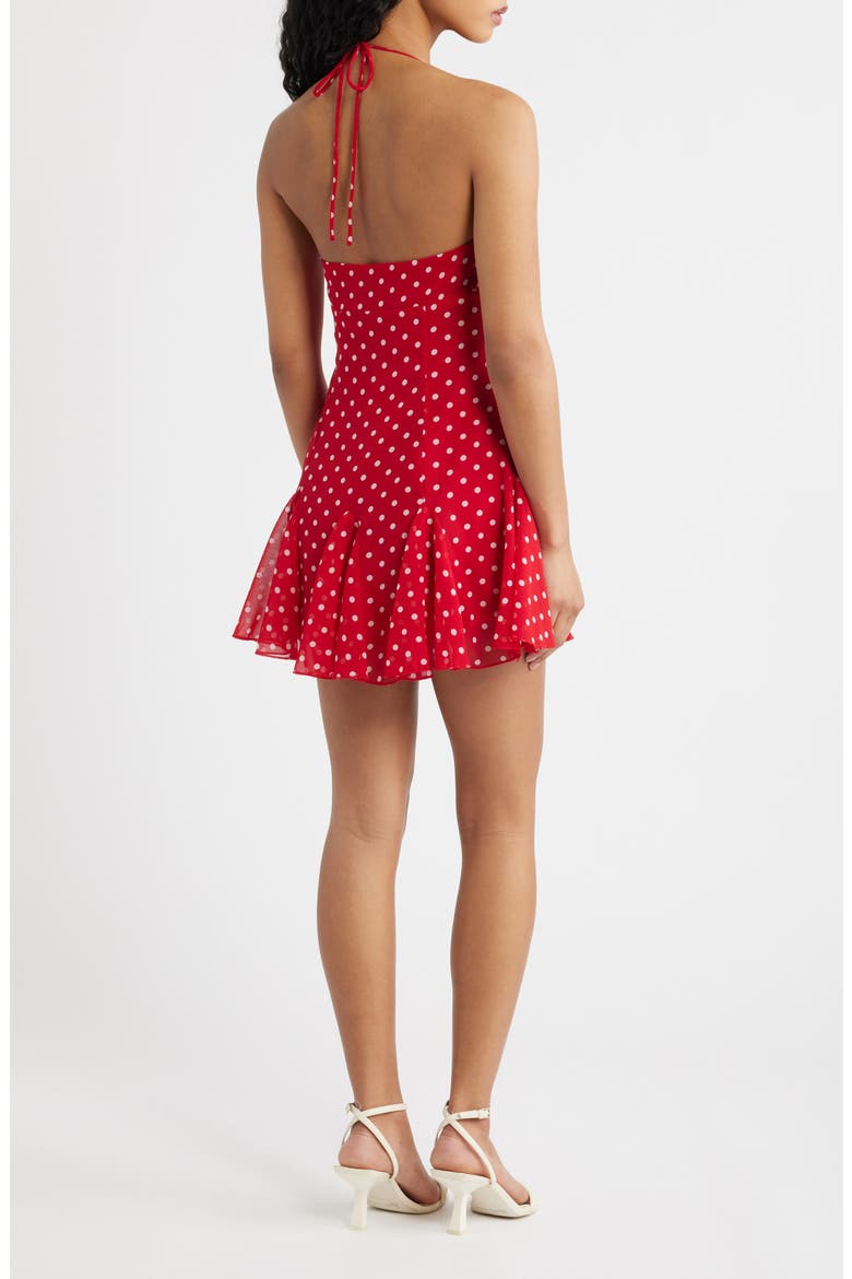 Delamere Polka Dot Halter Minidress, Alternate, color, RED POLKA