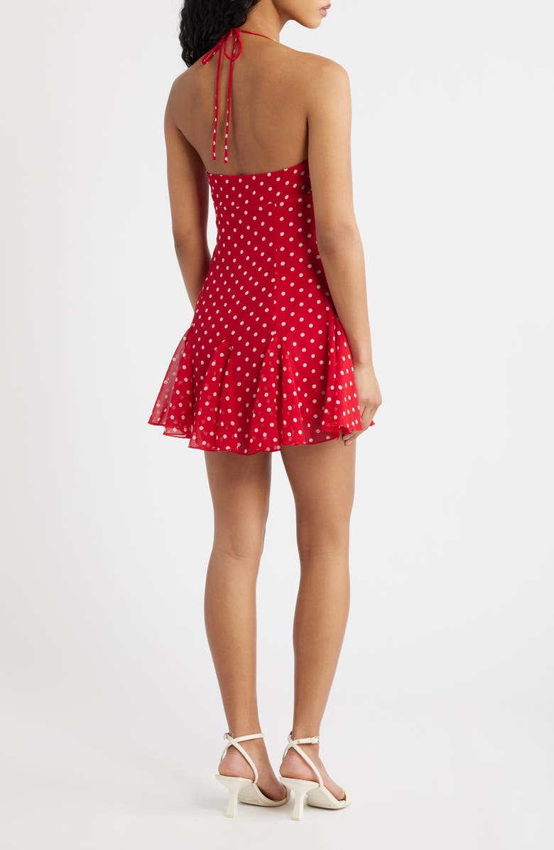 Princess Polly Delamere Polka Dot Halter Minidress, Alternate, color, Red Polka