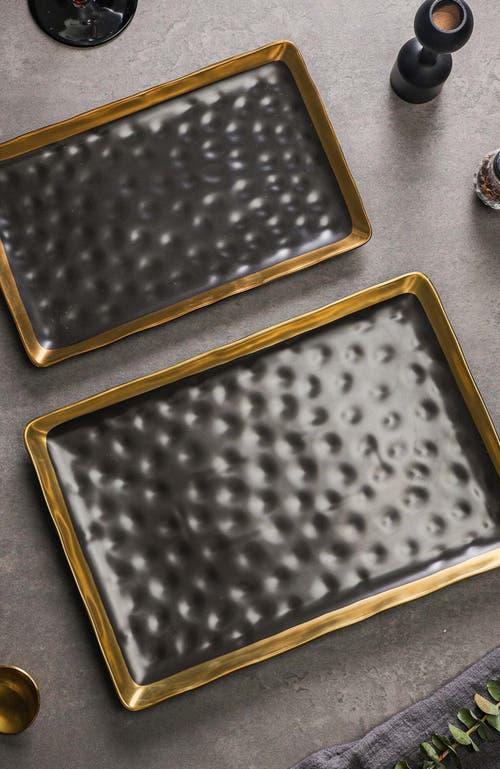 Stone Lain Florian Porcelain 2-piece Serving Rectangular Plate Set In Black