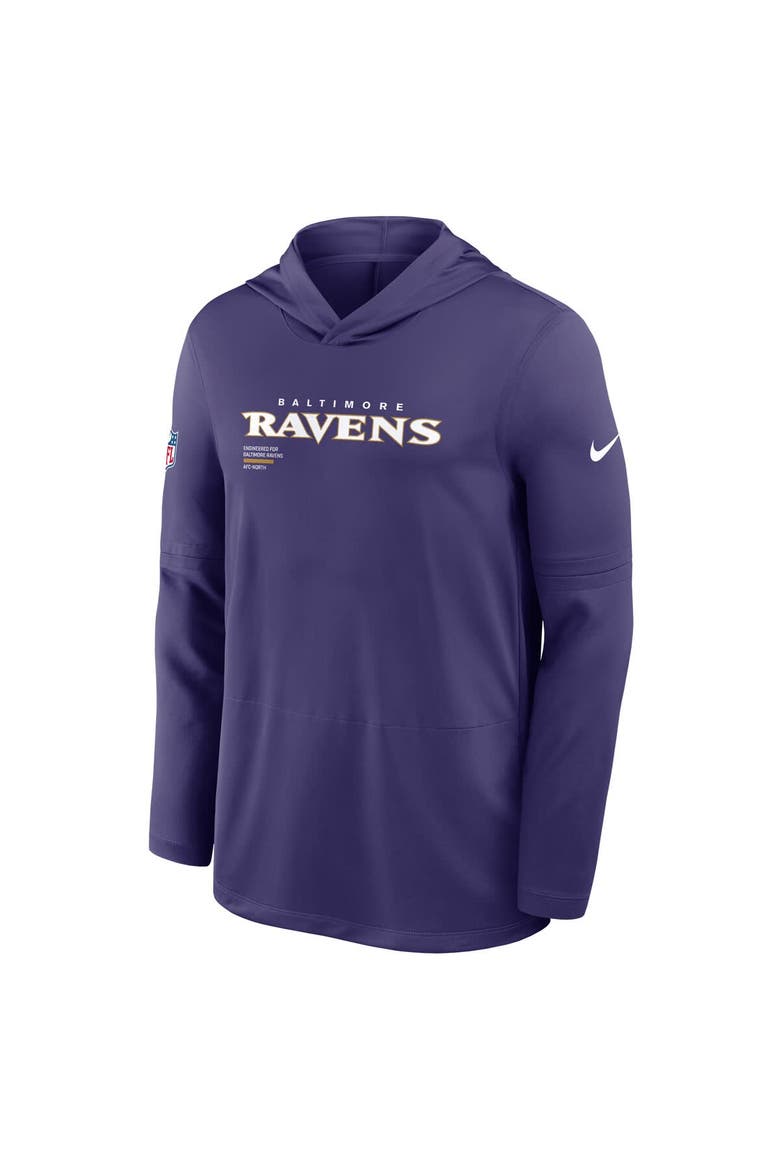 Men's Nike Purple Baltimore Ravens Sideline Pure Fury Performance Long Sleeve Hoodie T-Shirt, Alternate, color, Purple
