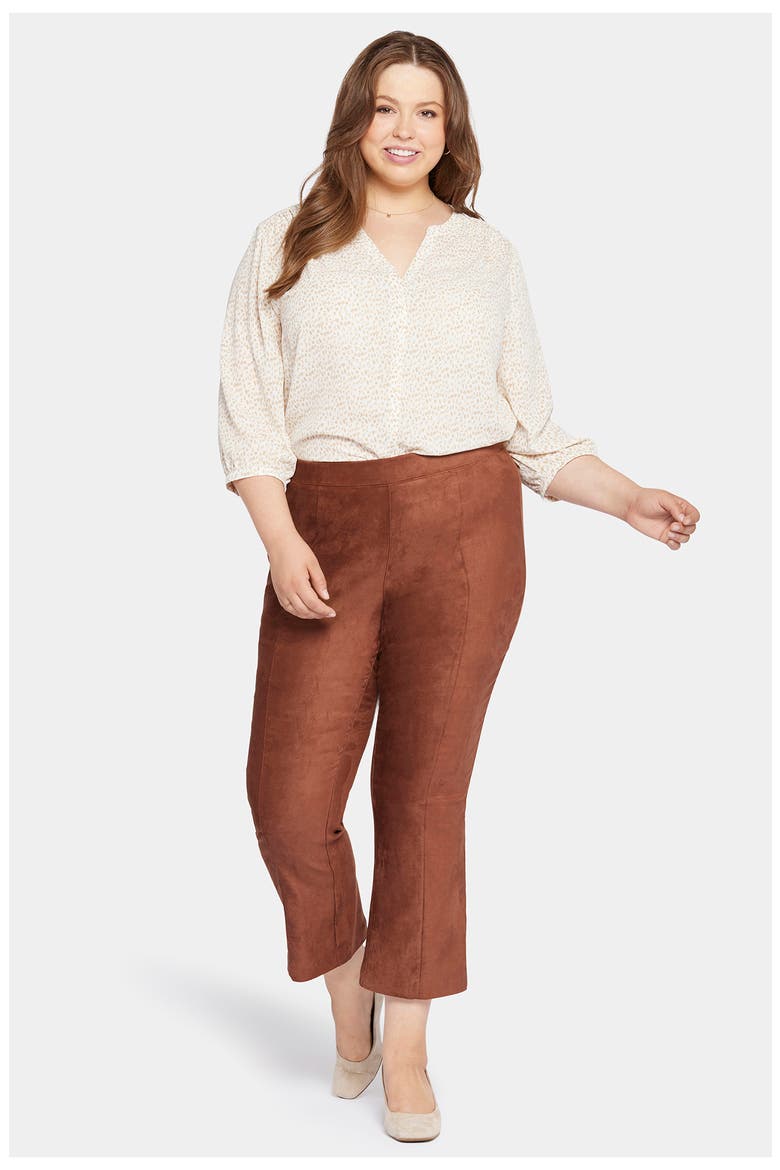 Pull-On Ankle Slim Bootcut Faux Suede Pants, Alternate, color, COFFEE BEAN