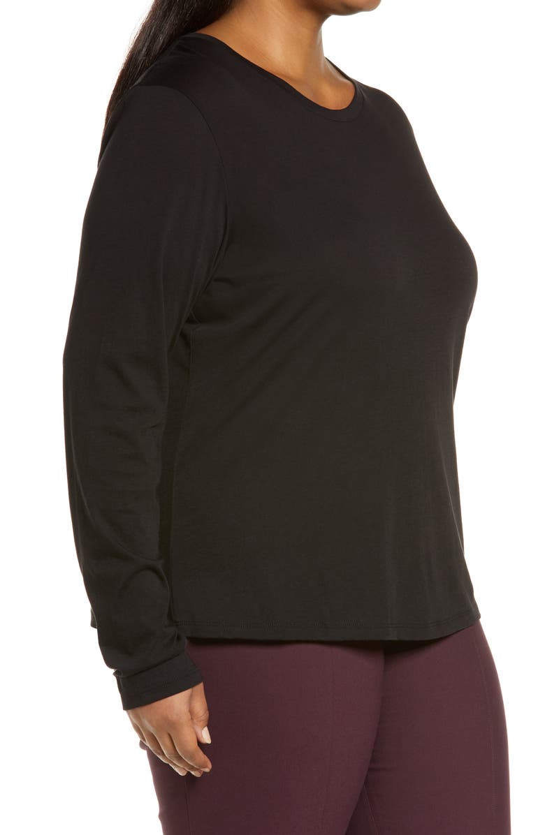 Vince Essential Long Sleeve Pima Cotton Top, Alternate, color, Black