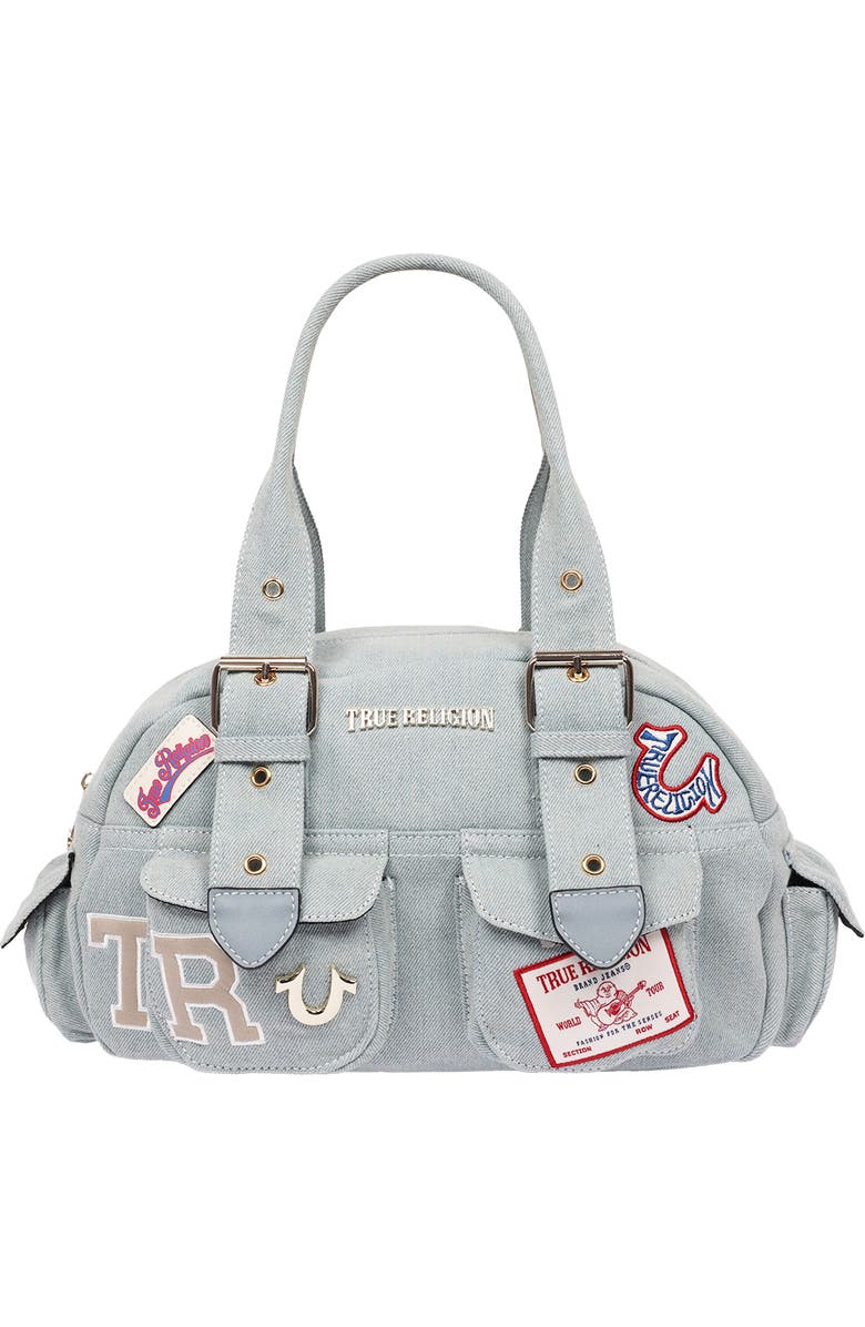 True Religion Multipatch Satchel Bag, Main, color, Denim