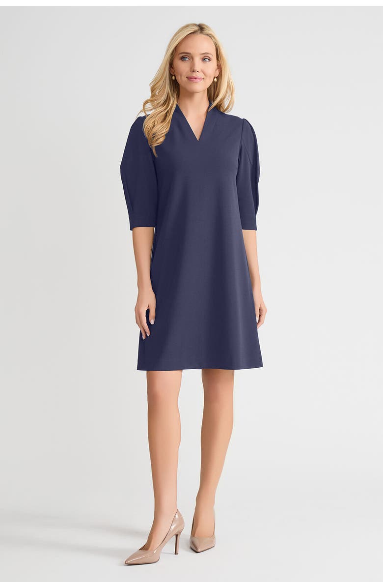 Ming Wang A-Line Stretch Deco Crepe Knee Length Dress, Main, color, Indigo