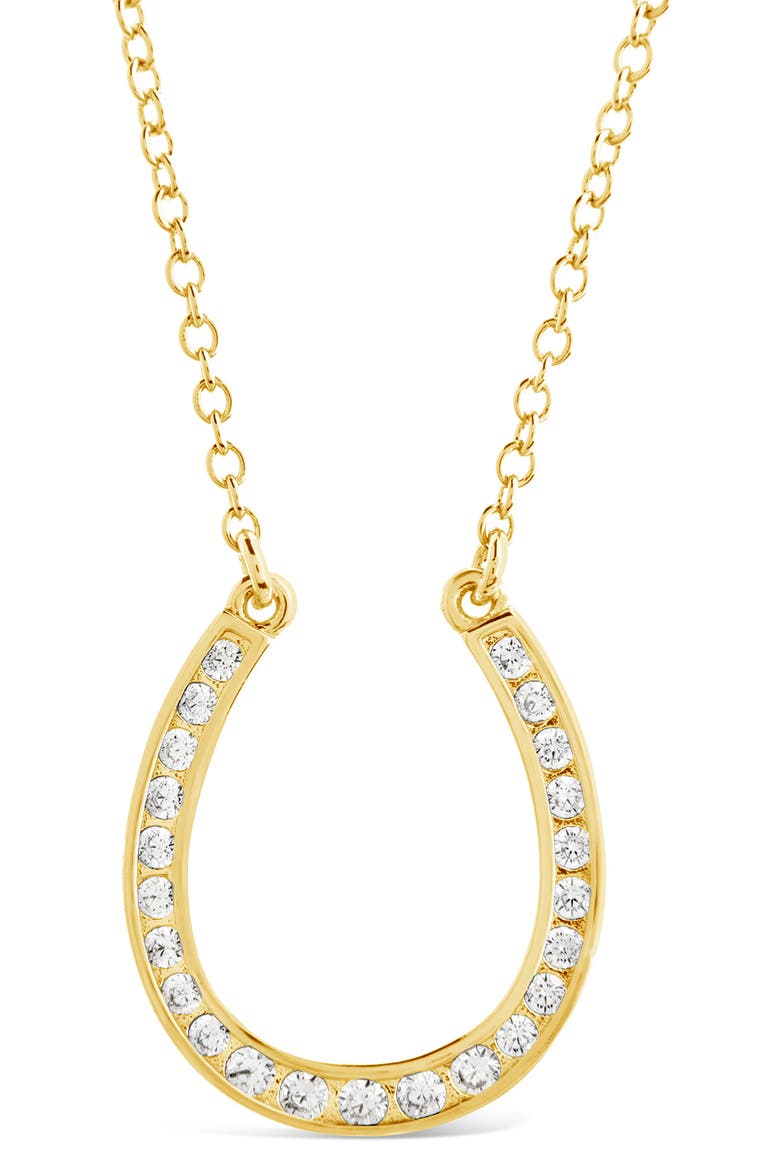 CZ Horseshoe Pendant Necklace, Alternate, color, GOLD