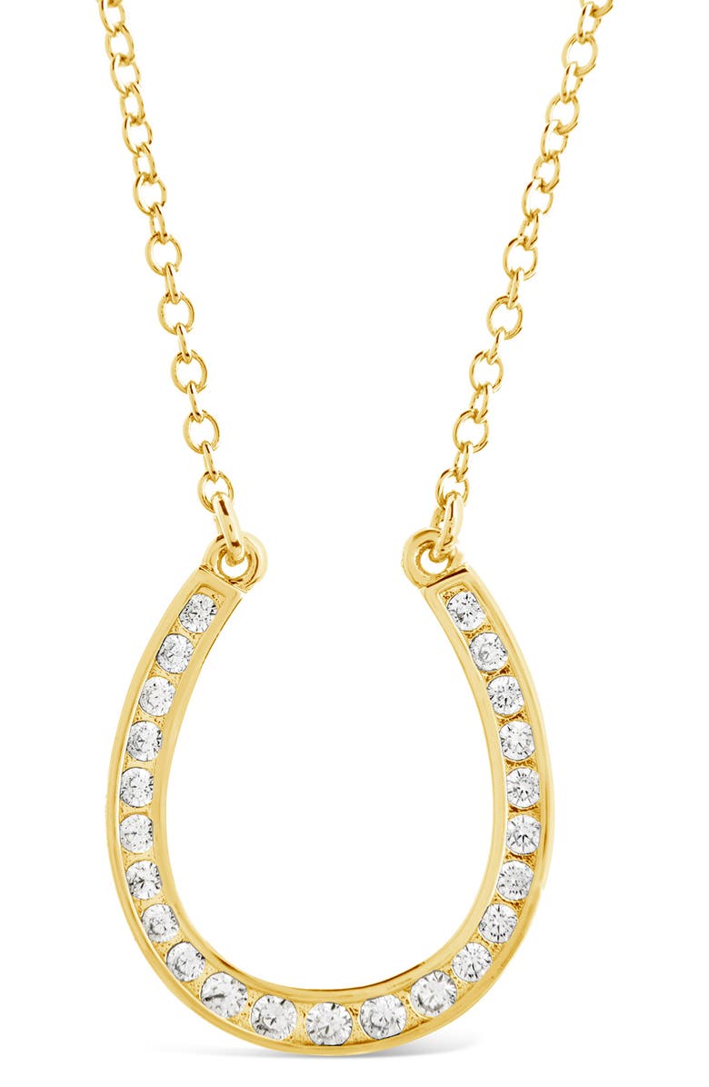Sterling Forever CZ Horseshoe Pendant Necklace, Alternate, color, Gold