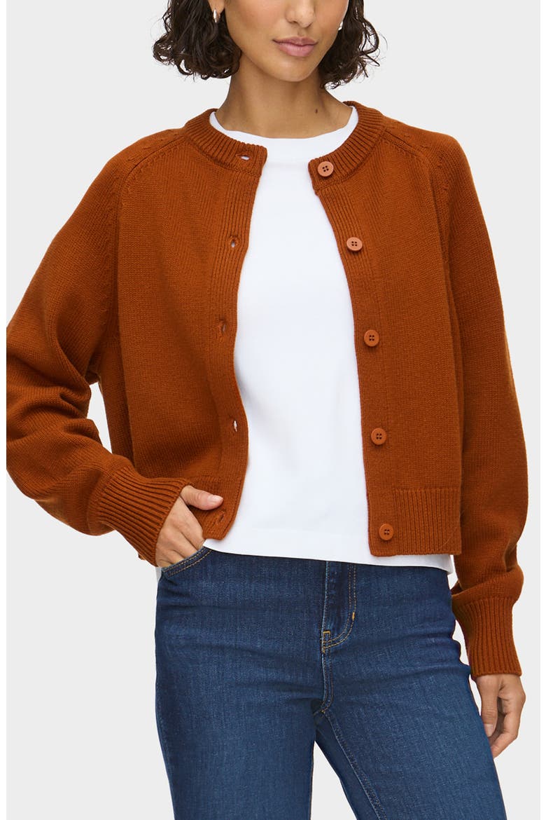 Tania Merino Wool & Cotton Cardigan, Main, color, COGNAC