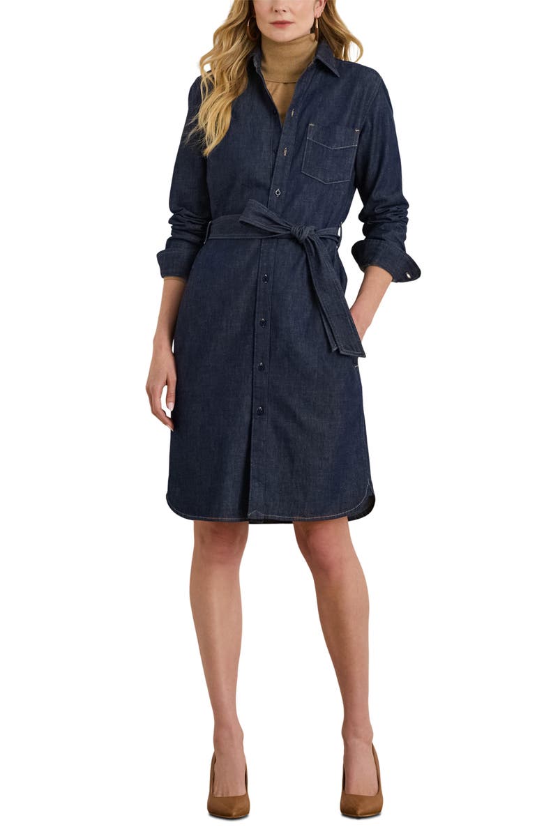 Lauren Ralph Lauren Belted Denim Shirtdress, Main, color, Pure Rinse Wash