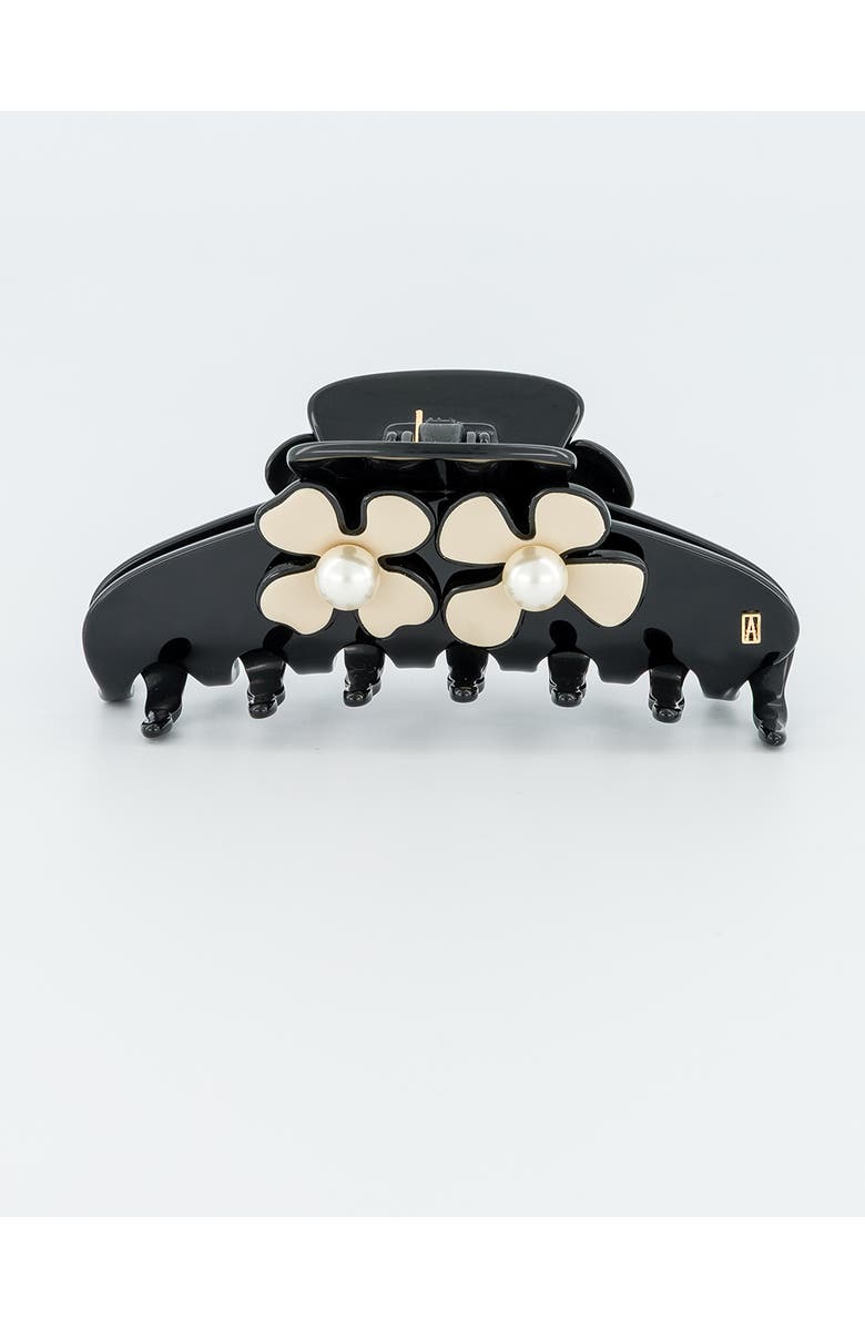 Alexandre de Paris Gambetta Pearl Camelia Hair Clip, Main, color, Black And Beige
