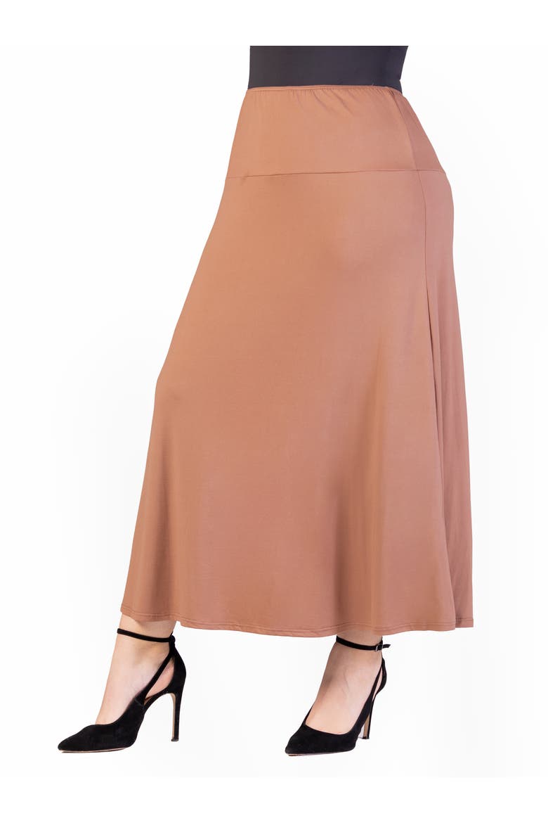Plus Size Comfortable Fit Elastic Waist Maxi Skirt, Alternate, color, Mocha
