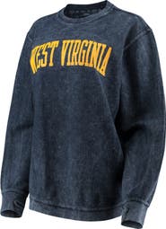 PRESSBOX Women's Pressbox Navy West Virginia Mountaineers Comfy Cord Vintage Wash Basic Arch Pullover Sweatshirt