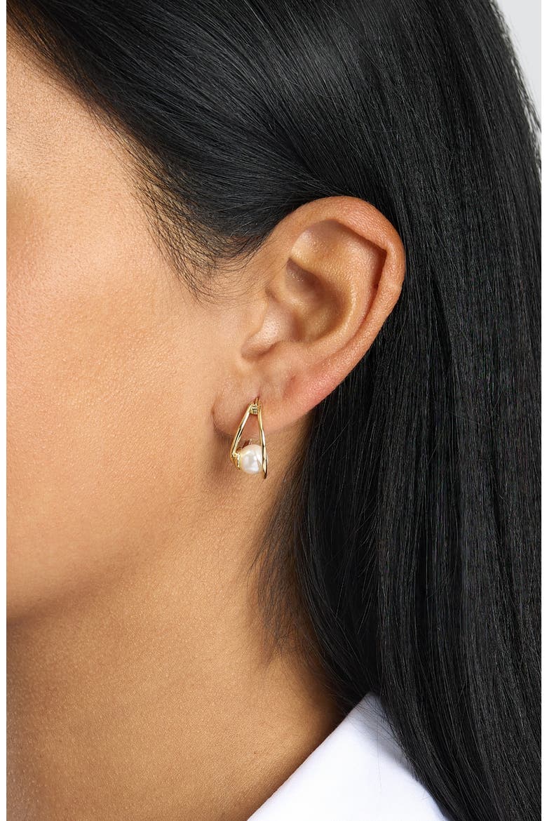 Faux Pearl Orbit Hoop Earrings, Alternate, color, GOLD