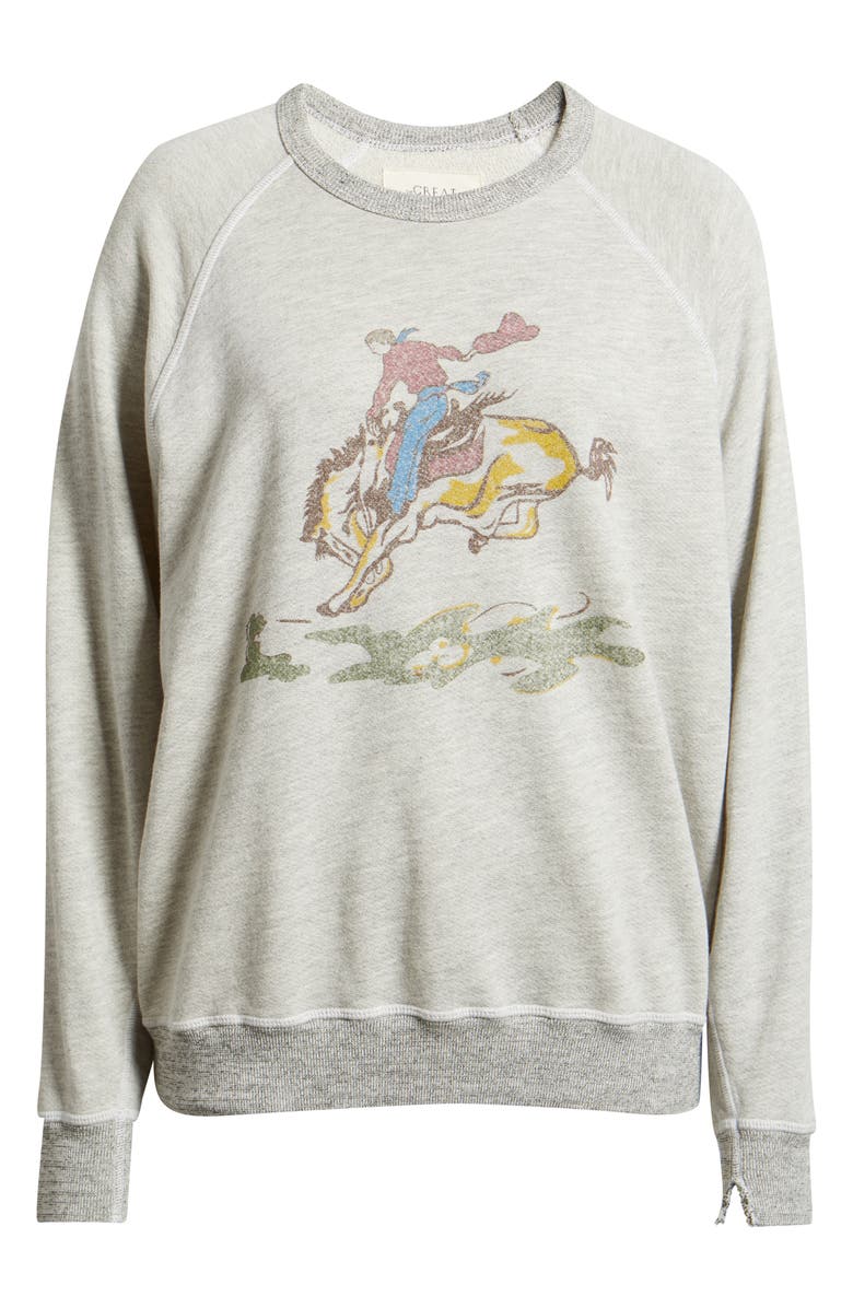 THE GREAT. College Raglan Sleeve Cotton Graphic Sweatshirt, Alternate, color, Soft Heather Grey
