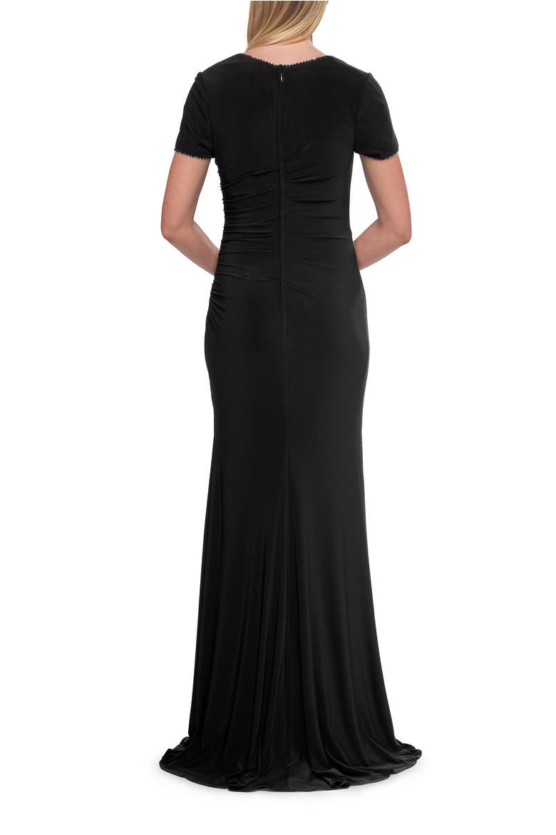 Short Sleeve Jersey Gown with Sweetheart Neckline and Ruching, Alternate, color, Black
