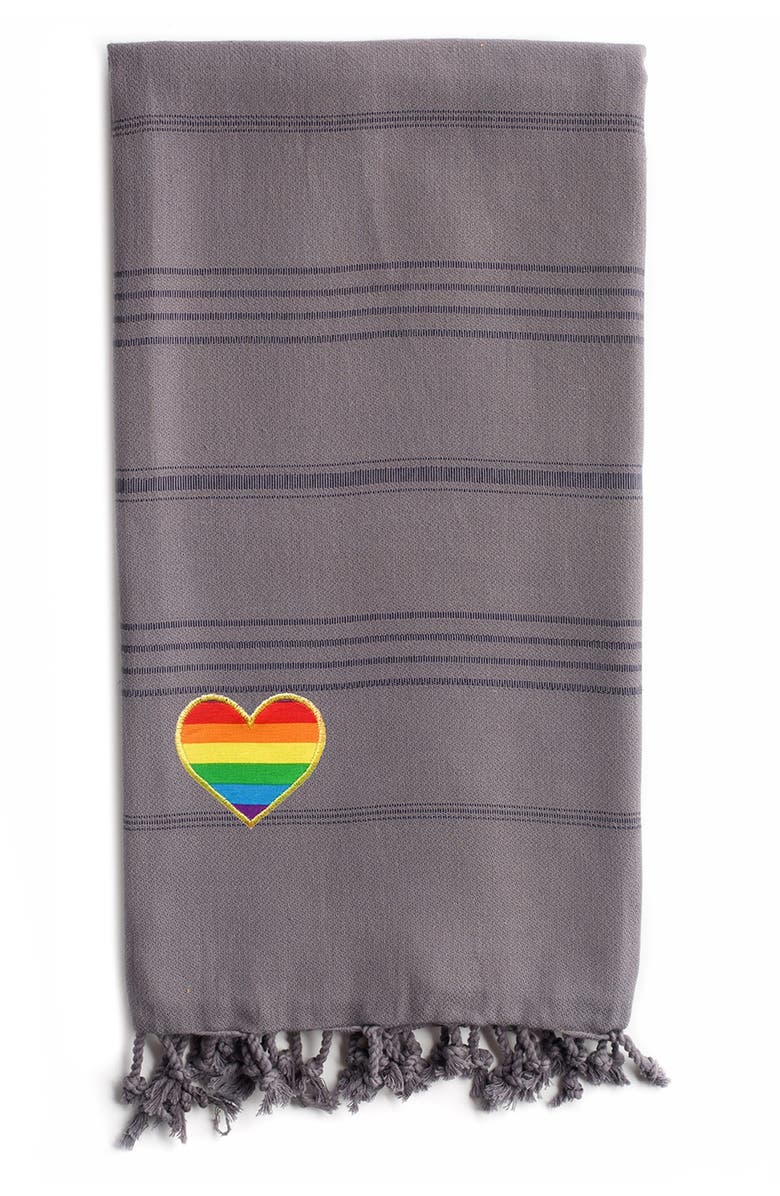 Linum Home Textiles 100% Turkish Cotton Summer Fun Cheerful Rainbow Heart Pestemal Beach Towel - Grey, Alternate, color, 