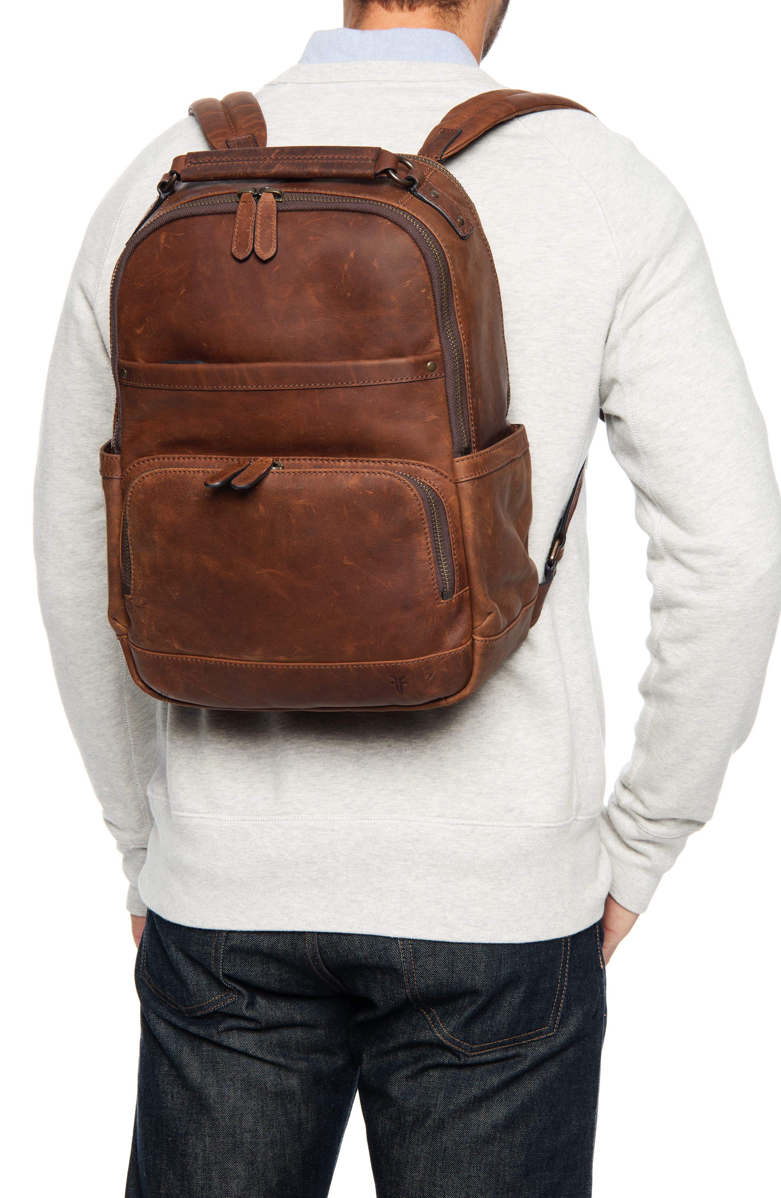 Frye 'Logan' Leather Backpack, Alternate, color, Cognac